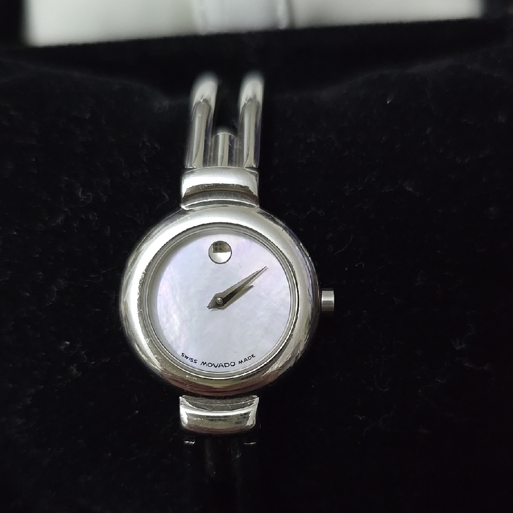 Movado Silver Watch with Black Strap